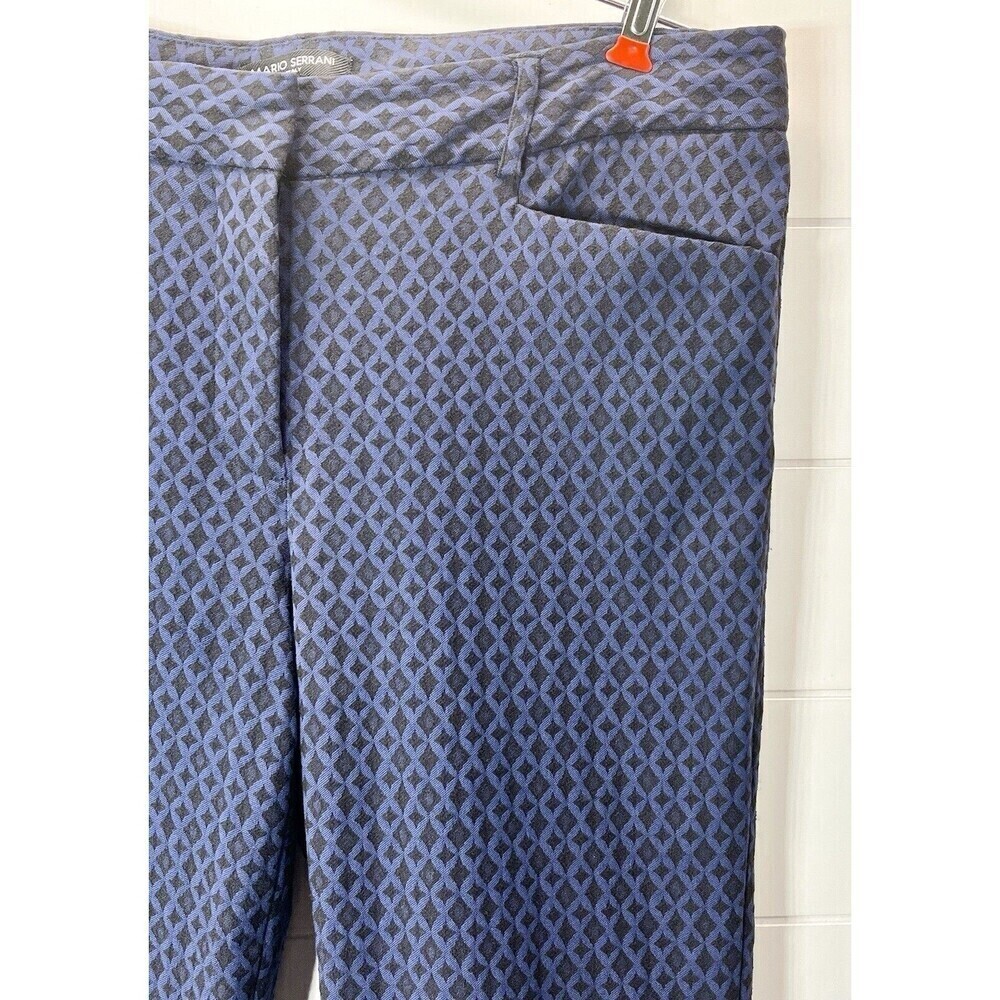 Mario Serrani Pants Womens 10 Blue Harlequin Print Stretch Pockets Whimsy Goth